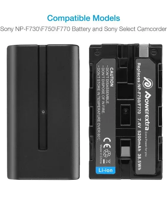 Powerextra 2 Pack Replace for Sony NP-F750 Battery for Sony NP-F730, NP-F750, NP-F760, NP-F770 Battery and Sony CCD-TRV215 CCD-TR917 CCD-TR315 HDR-FX1000 HDR-FX7 HVR-V1U HVR-Z7U HVR-Z5U Camcorder