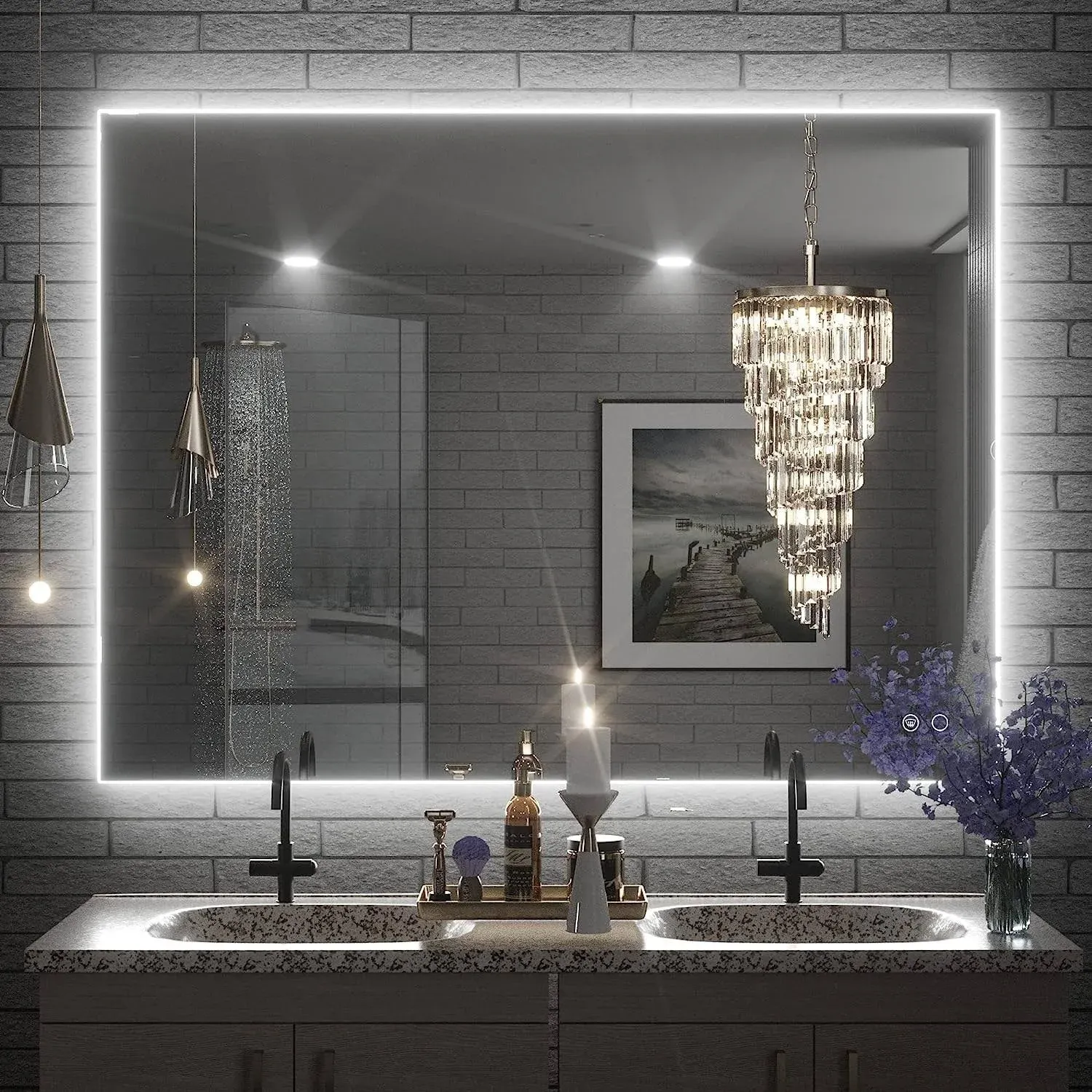 Keonjinn LED Bathroom Mirror with Lights Backlit Vanity Mirror Anti-Fog Lighted Bathroom Mirror Wall