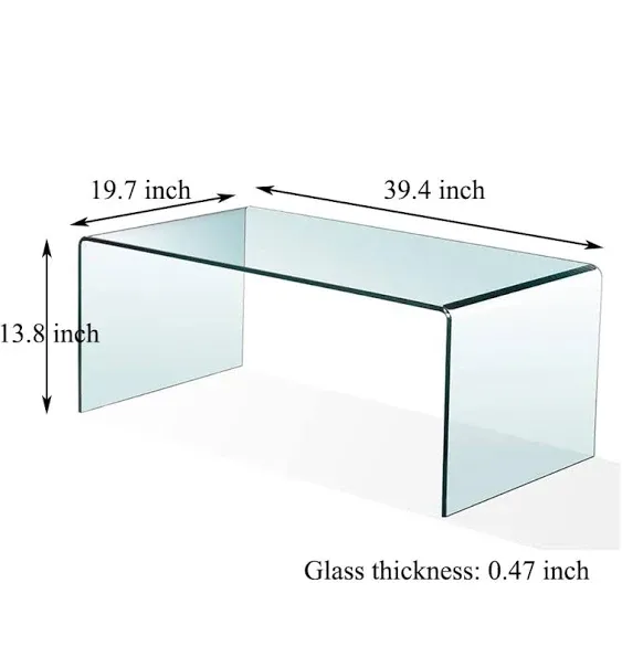 Glass Coffee Table, Modern Clear Tempered Glass Coffee Table for Living Room, Easy to Clean and Safe Rounded Edges (Medium 39.4" x 19.7" x 13.8")