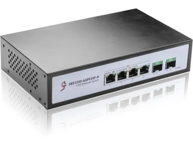 6-Port 2.5G Ethernet PoE+ Switch, 4X 2.5GBase-T PoE+ Ports, 2X 10Gbps SFP+, 75W IEEE802.3af/at Unmanaged 2.5Gb PoE Network Switch, Ethernet Hub, Metal Casing, Desktop/Wall-Mount