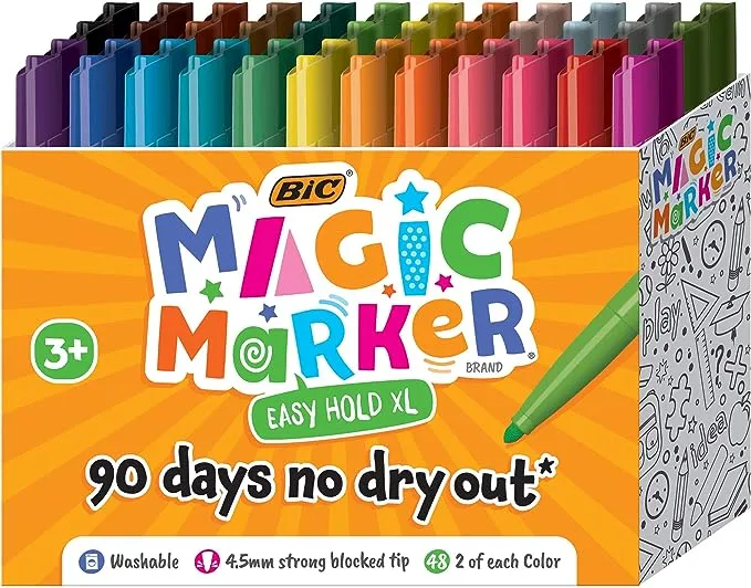 BIC Easy Hold XL Magic Marker Assorted Colors 48 Count