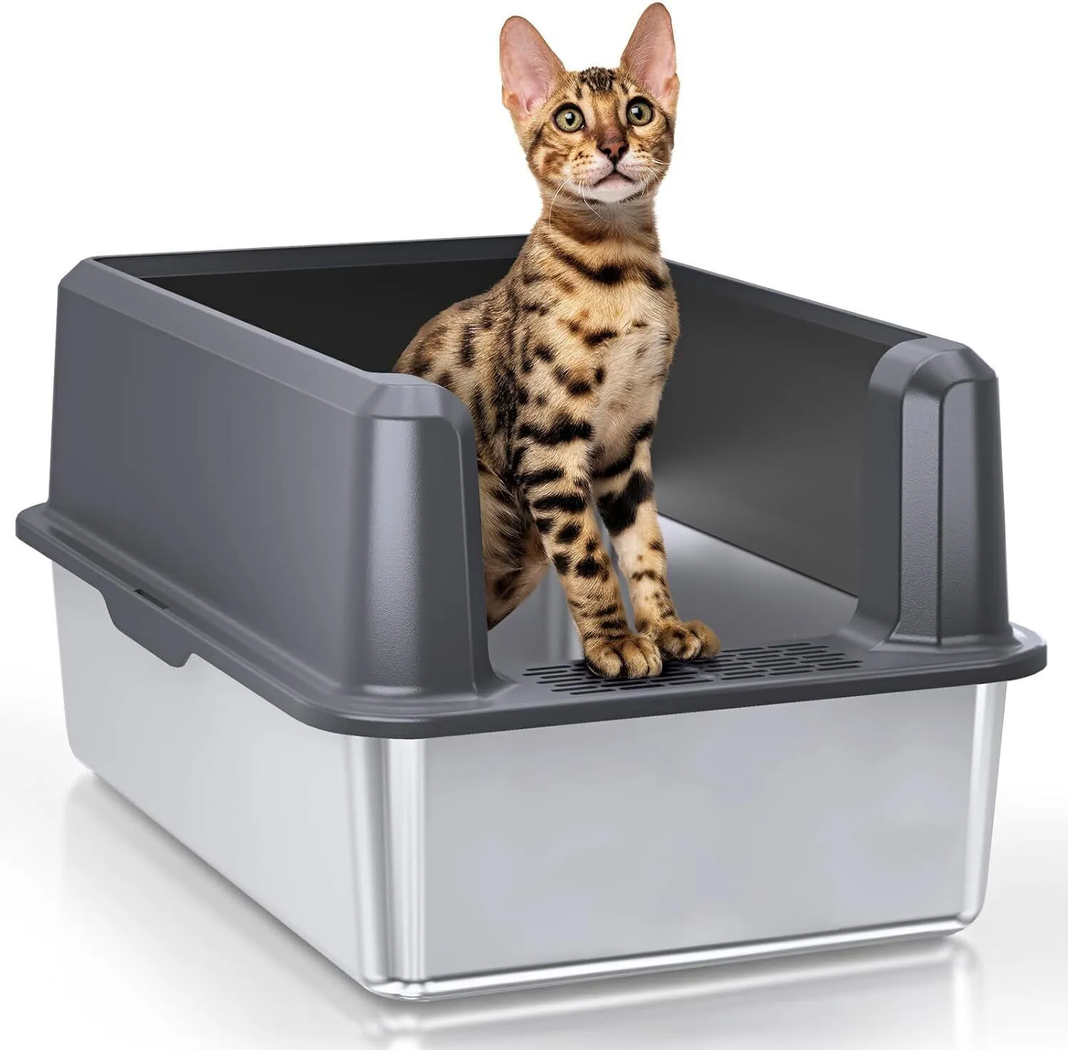 Enclosed Stainless Steel Cat Litter Box with Lid, XL Extra Large Litter Box,Gray