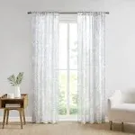 Madison Park Tulia Botanical Printed Texture Sheer 2-Pack Rod Pocket Window Curtain Panels