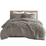 Malea Casual Shaggy Fur Duvet Cover Set Full/Queen Gray - House to