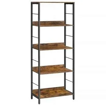 VASAGLE Industrial Bookshelf Folding Bookcase 4-Tier Ladder Shelf Wood Look ...