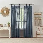 Indigo Ink Mia Blue Solid Knotted Tie Top Sheer Curtain Panel, 70 inch x 95 inch