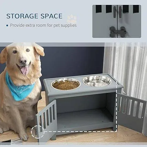 PawHut Food Storage Cabinet with Bowls Dog Feeding Station