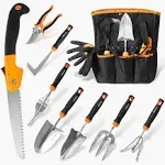 Garden Tools Set, 10 Pcs Stainless Steel Heavy Duty Gardening Tools Set with Folding Saw, Garden Hand Tools Starter Kit, Landscaping Tools, Gardening Tools Gift Sets for Women and Men