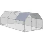 PawHut Large Chicken Coop Metal Chicken Run with Waterproof and Anti-UV Cover, Flat Shaped Walk in Fence Cage Hen House for Outdoor and Yard Farm Use, 1&quot; Tube Diameter, 9.2&#39; x 18.7&#39; x 6.4&#39;