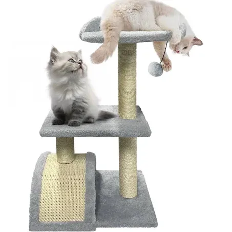 Cat Tree for Indoor Cats, Cute Cat Tree Tower with Sisal Scratching Posts and Pads Cat Condo with Cozy Perch Cat Furniture Activity Hammock for Kittens Adult Cats, 27.6 Inch Dark Grey