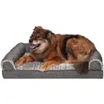 FurHaven Luxe Fur & Performance Linen Cooling Gel Sofa Dog Bed - Large, Charcoal