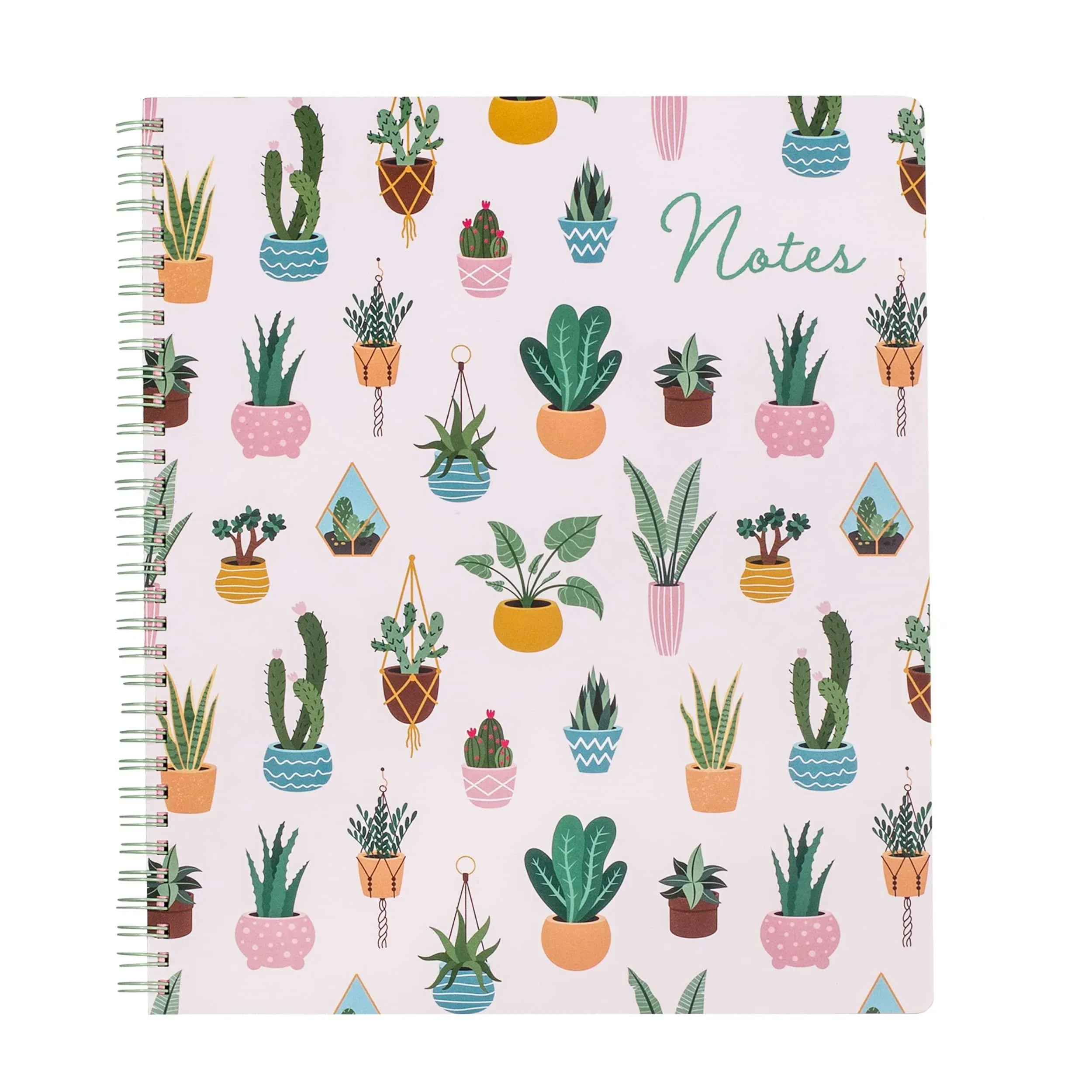 Steel Mill & Co Cute Large Spiral Notebook College Ruled, 11" x 9.5" with Durable Hardcover and 160 Lined Pages, Succulent