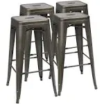 Furmax 30 Inches Gun Metal Bar Stools High Backless Stools Indoor-Outdoor Stackable Stools(Set of 4)