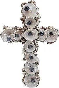 Top Brass Oyster Shell Wall Cross - Coastal Nautical Ocean Beach Decor Jesus Art ...