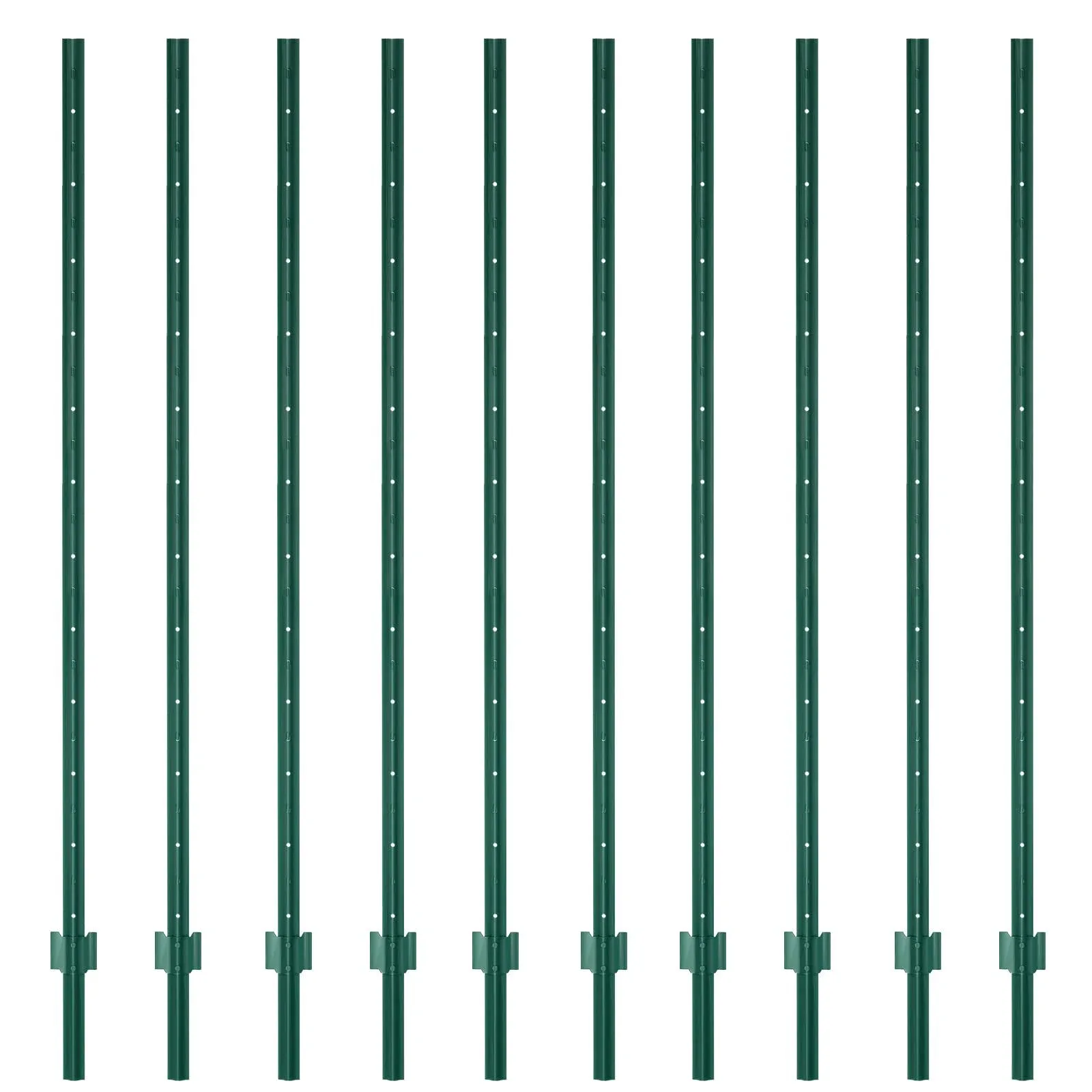 Metal Fence Post 7feet, Heavy Duty Garden Fence Post for Holding Wire Fence, Sign U Post Pack of 10 Sturdy Outdoor No Dig Fence Post for Garden Yard – Green