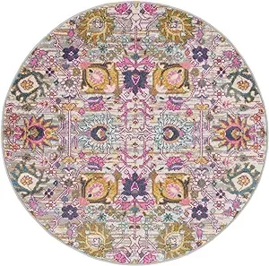 Nourison Passion Silver 4' x Round Area Rug, Boho, Moroccan, Bed Room, Living Room, Dining Room, Kitchen, Easy Cleaning, Non Shedding, (4' Round)