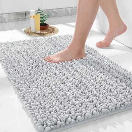 Yimobra Bath Rug Mat, 32 x 20, Soft Shaggy Non-Slip Chenille Bathroom Rugs, Large Size, Super Absorbent and Thick, Machine Washable Bathroom mat, Tub and Shower, Home Decor Accessories, Silver