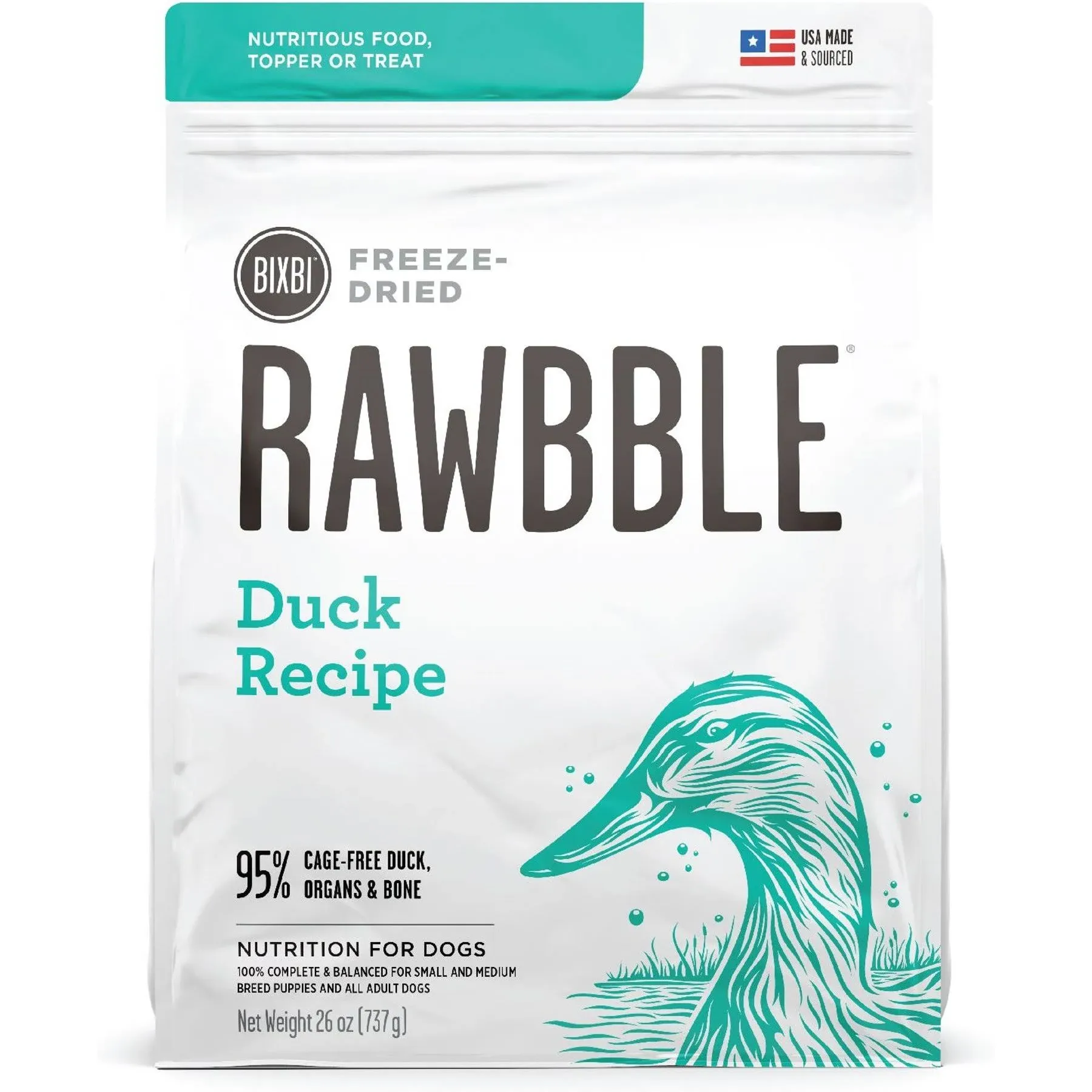 Bixbi Dog Food Rawbble Freeze Dried Duck Recipe 26 oz.