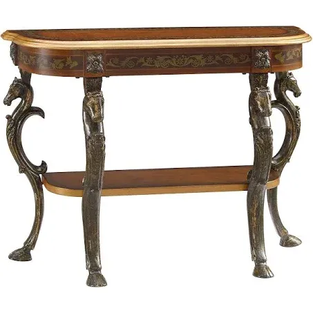 Powell Furniture Masterpiece Floral Demilune Powell Console Table, Brown and Gold 42 x 31.5 x 15.5