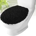 MAYSHINE Plush Shaggy Standard Toilet Seat Lid Cover (Black) | Fuzzy Chenille Mi