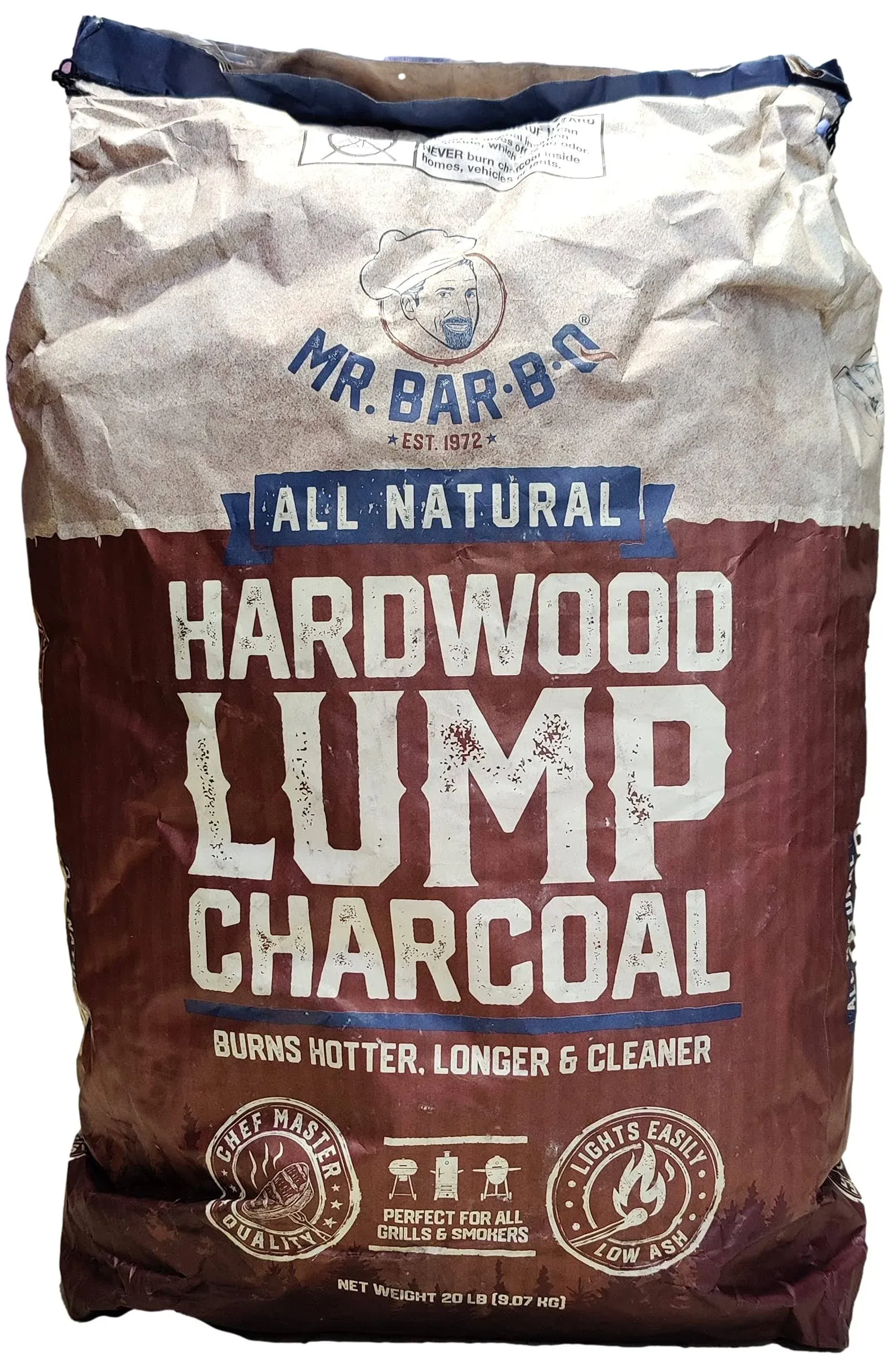 Mr. Bar-B-Q 20 lb Natural Hardwood Lump Charcoal | Burns Hotter, Longer & Cleaner | Made from A 100% Hardwood Blend | Natural Lump Charcoal | Lights