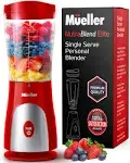 Mueller Personal Blender for Shakes and Smoothies with 15 Oz Travel Cup and Lid, Juices, Baby Food, Heavy-Duty Portable Blender & Food Processor, Red