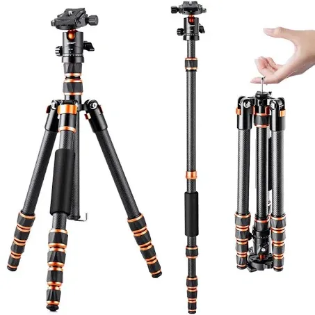 K&F Concept 60 inch Carbon Fiber Camera Tripod,Super Lightweight Compact Travel Tripod with 360 Degree Ball Head,Quick Release Plate,Detachable Monopod 8KG Load Capacity for SLR DSLR C225C0 (BA225)