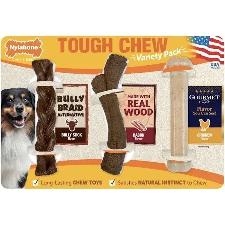 Nylabone Tough Dog Chew Variety Pack, 3-Count