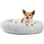 Best Friends by Sheri Donut Cuddler Lux Fur Pet Dog Bed, 23"x23" Gray