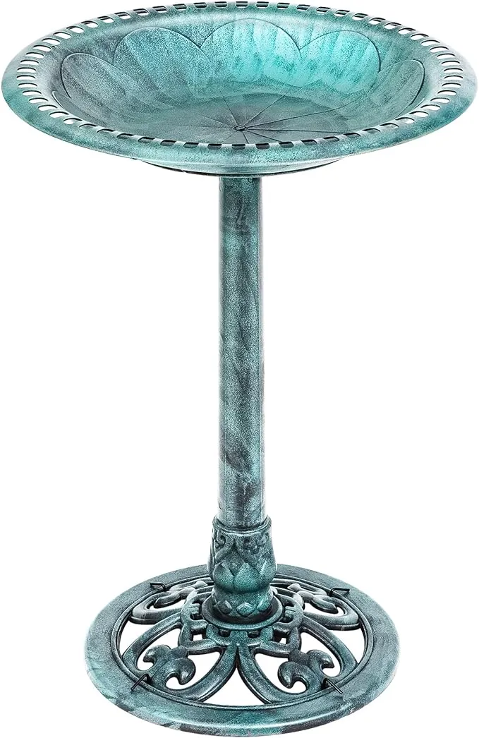 Pedestal Bird Bath Style Antique Bird Bath Feeder Standing Outdoor Garden 28&#034;