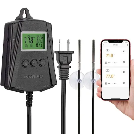 Inkbird WiFi Heat Mat Reptile Thermostat Controller Temperature Controller with 2 Probes and 2 Outlets, IPT-2CH Reptiles Heat Mat Thermostat (Max 250W per Outlet)