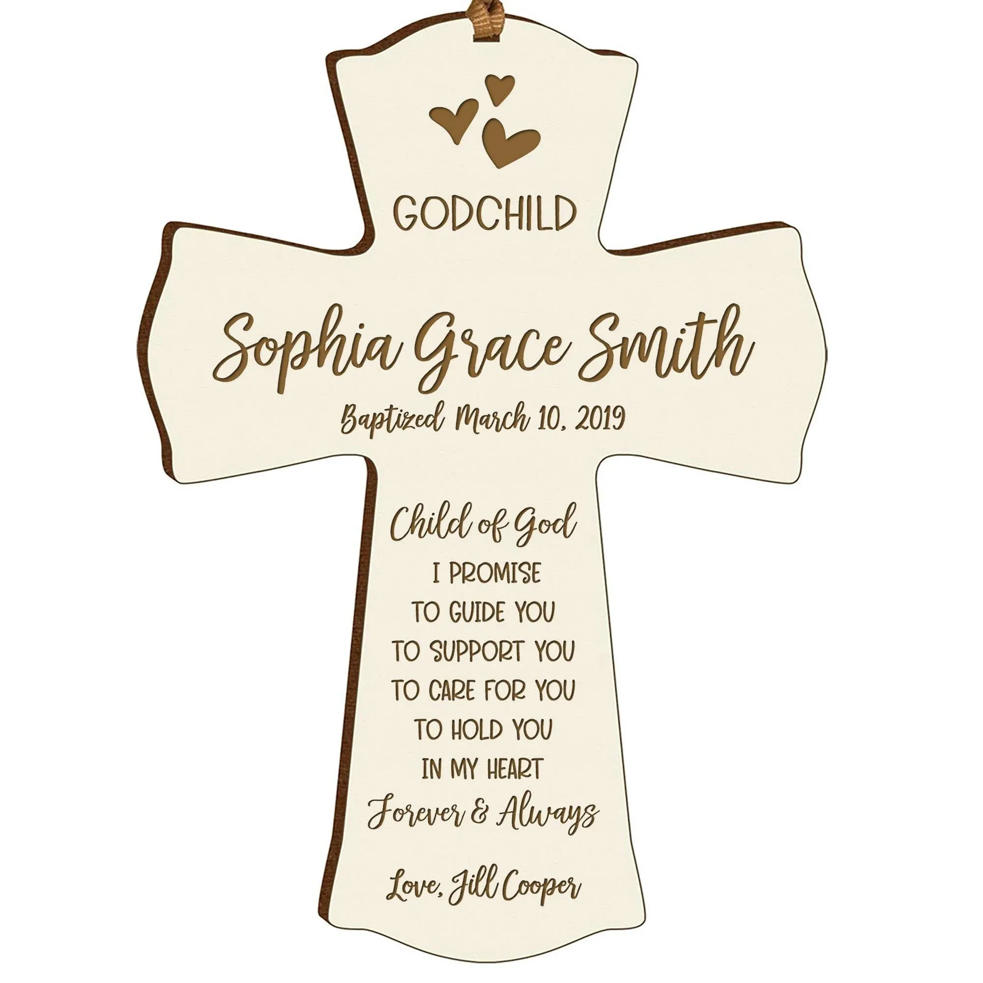 Personalized Baby Baptism Cross Ornament - I Promise To Guide