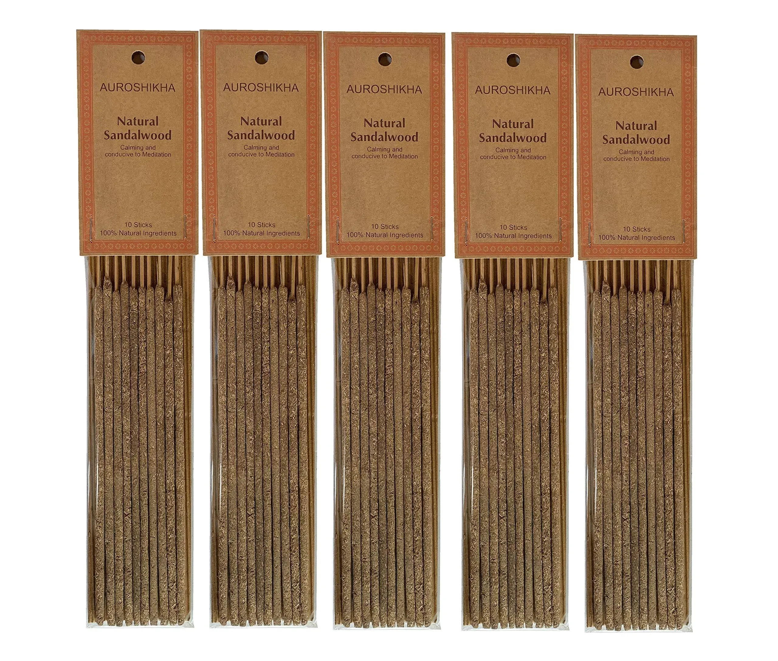 (5-Pack) Auroshikha Sandalwood Incense 10 Sticks, Brown