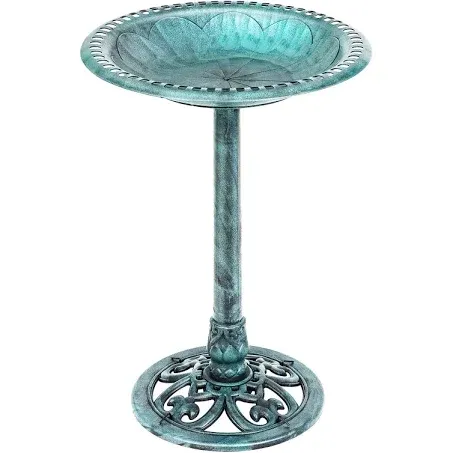 NERVETTA Home 28 inch Height Polyresin Lightweight Antique Outdoor Garden Bird Bath - Green