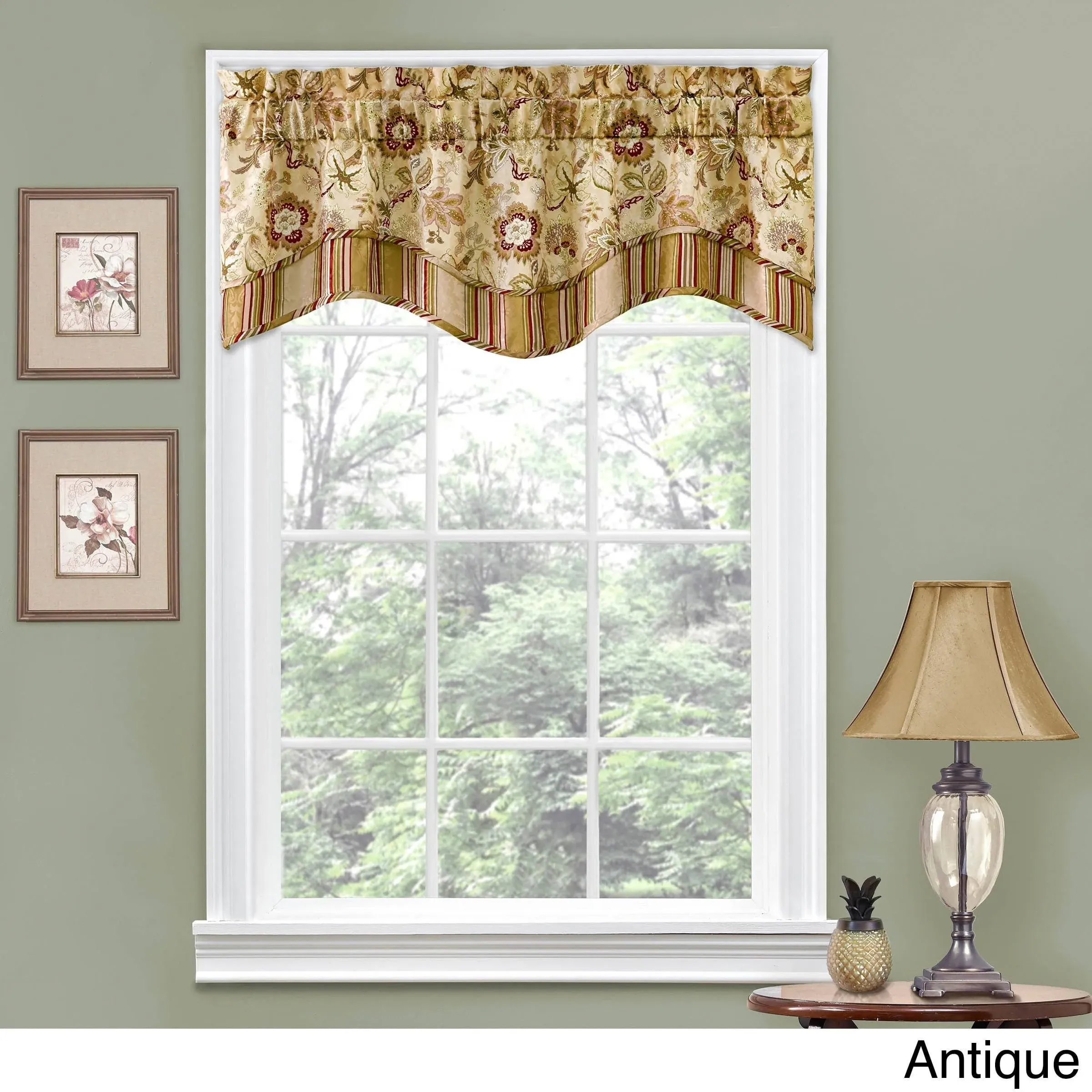 WAVERLY Navarra Floral Pattern Scalloped Window Valance Curtains, 52&#034; x 16&#034;, ...