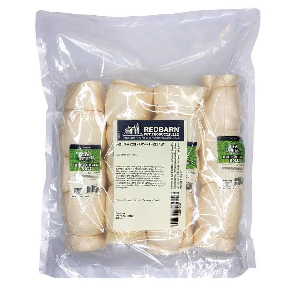 Redbarn All-Natural Large Beef Cheek Rolls for Dogs, Uncoated - Single Ingred...