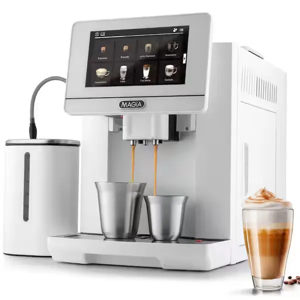 Zulay Magia Super Automatic Espresso Machine with Grinder - Espresso Maker with Milk Frother & Insulated Milk Container- Cappuccino & Latte Machine - Touch Screen, 19 Coffee Recipes, 10 User Profiles