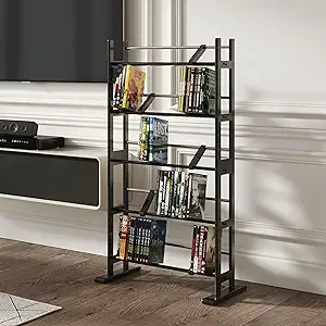 Atlantic Element Media Storage Rack Updated Holds Up to 230 CDs or 150 DVDs Contemporary Wood Metal Design with Wide Feet