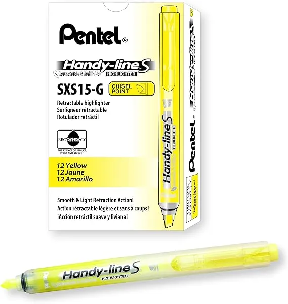 Pentel� Handy-line S Retractable & Refillable Highlighter, Yellow PENSXS15G