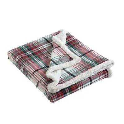 Montlake Plaid Sherpa Beige Cotton Throw Blanket