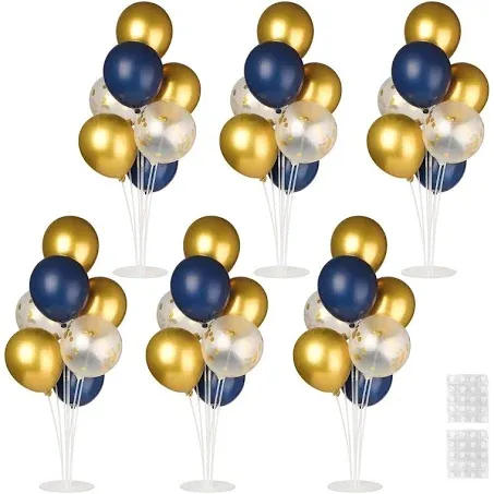 6 Sets Balloon Stand Kits, Balloon Sticks with Base for Table Centerpieces Graduation Birthday Baby Shower Gender Reveal Party Decorations(Navy&Gold)