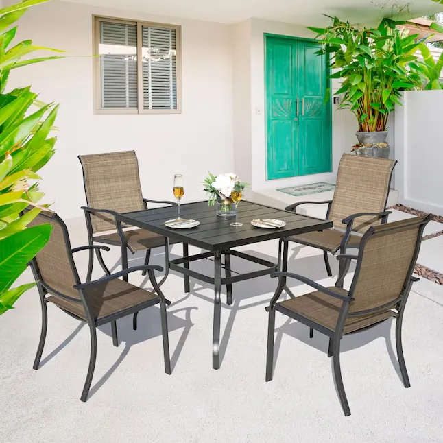 Nuu Garden 5-Piece Black&Brown Iron Patio Dining Set | SID006-04