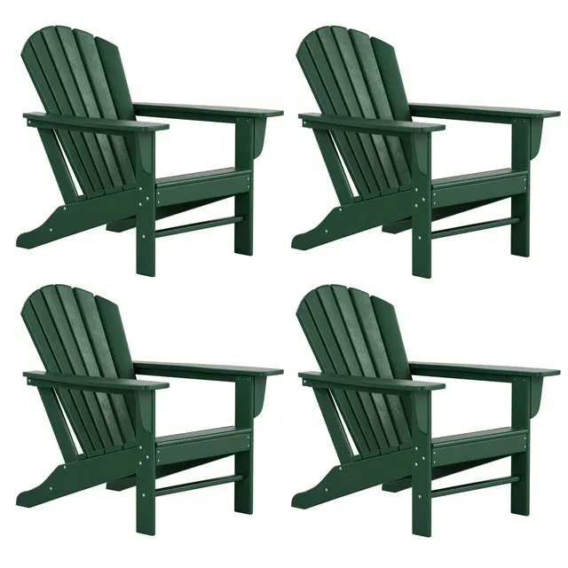 WestinTrends Dylan Adirondack Chairs Set of 4, All Weather Poly Lumber Outdoor Patio Chairs, Seashell Slat Curved Back, Widen Seat Armrest, Color Stay, Imitation Wood Texture, Dark Green