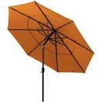 Mondawe 11 ft. Market Patio Umbrella 3-Tiers Crank and Tilt Outdoor Umbrella in Orange with LED Lights 21WF421OG-ED