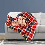 Waterproof Pet Blanket Red Plaid 50x60 Reversible Fleece for Couch Car Bed