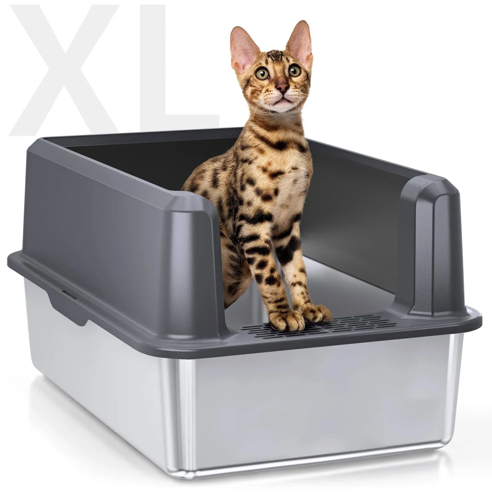 Enclosed Stainless Steel Cat Litter Box with Lid, XL Extra Large Litter Box f...