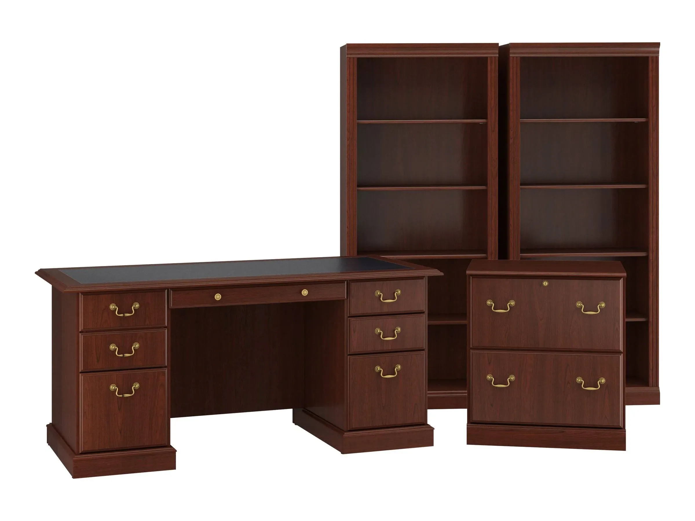 Bush Furniture Saratoga Executive Desk with File Cabinet and Bookcase Set Harvest ...