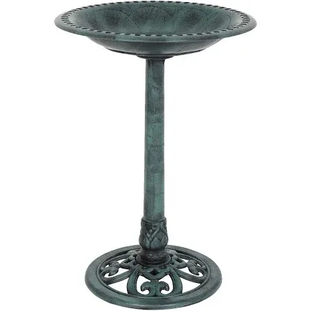 28 in. Antique Green Resin Bird Bath