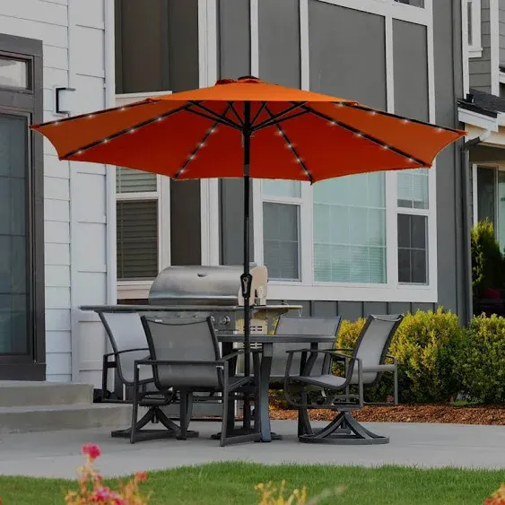 CASAINC 9-ft Aluminum Orange Push-button Tilt Market Patio Umbrella with Lights