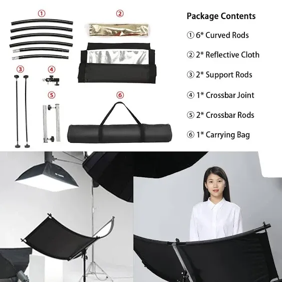 SOONPHO Clamshell Light Reflector Diffuser 43x20inch/110x50cm with Carry Bag, Arclight Curved Lighting Reflector for Photography Studio Video Photo Portrait Headshot Shooting,White/Silver/Gold/Black